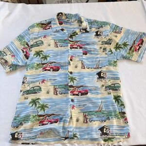 Disney Catalog Mickey Minnie Mouse Beach Hawaiian Shirt Rayon Mens Large Blue